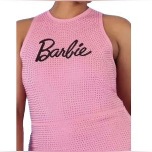 Forever 21 X Barbie Rhinestone Logo Top plus crop cropped crew neck glam 80’s